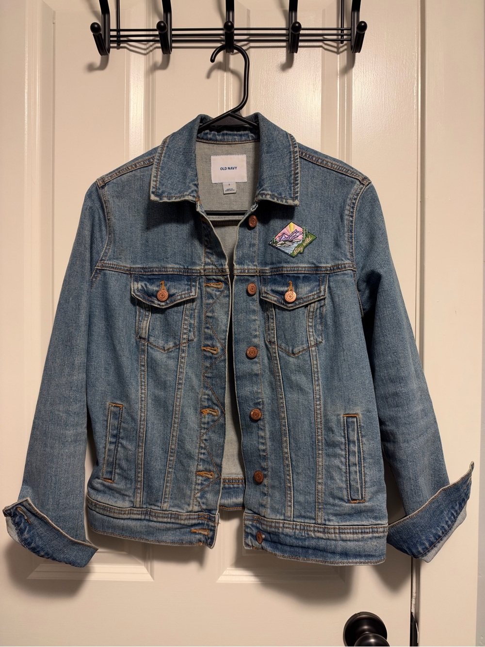 Old Navy Light Blue Women's Denim Jacket with Patches
